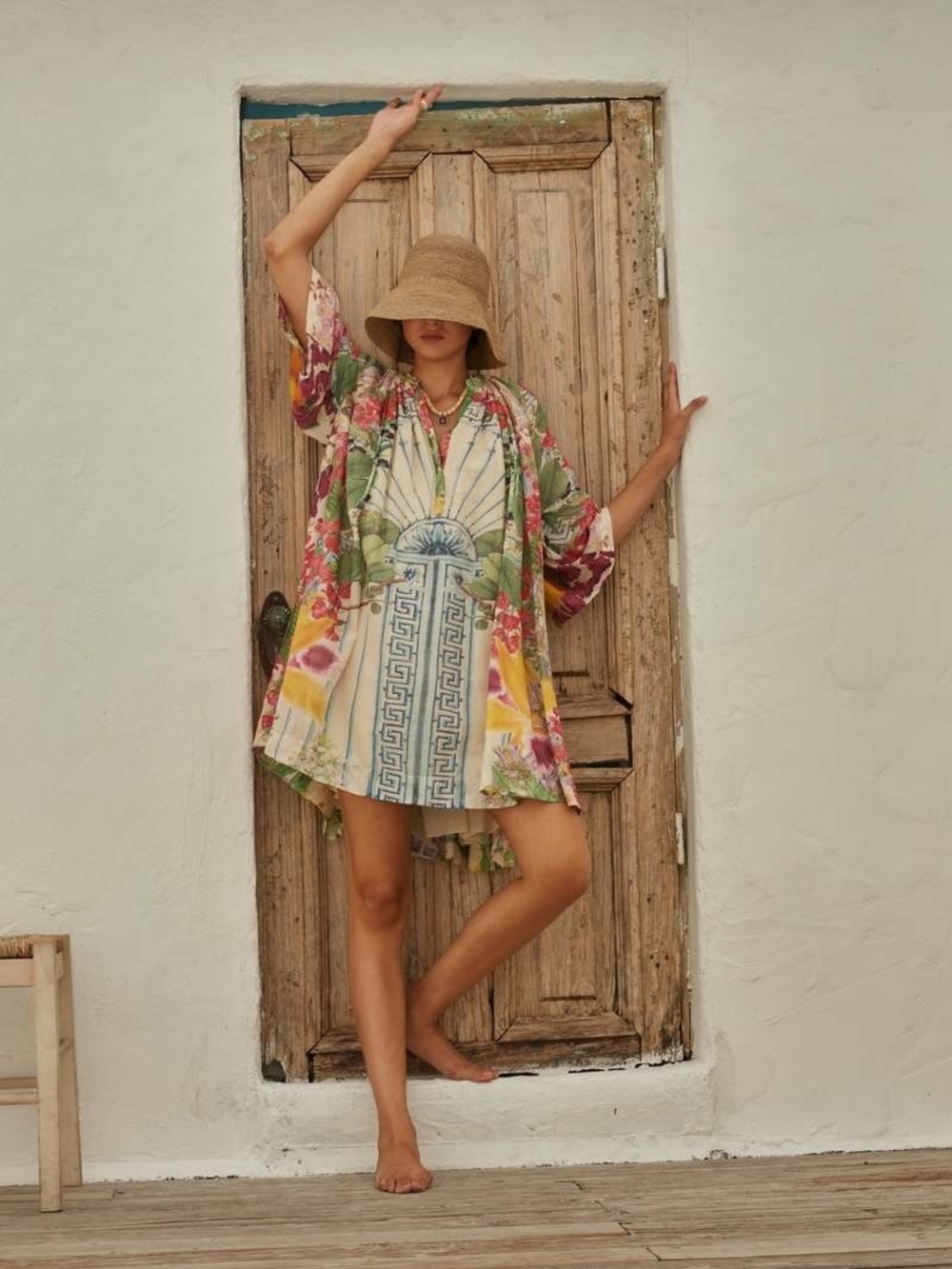 Floral Greek Amala Short Kaftan Dress Size S